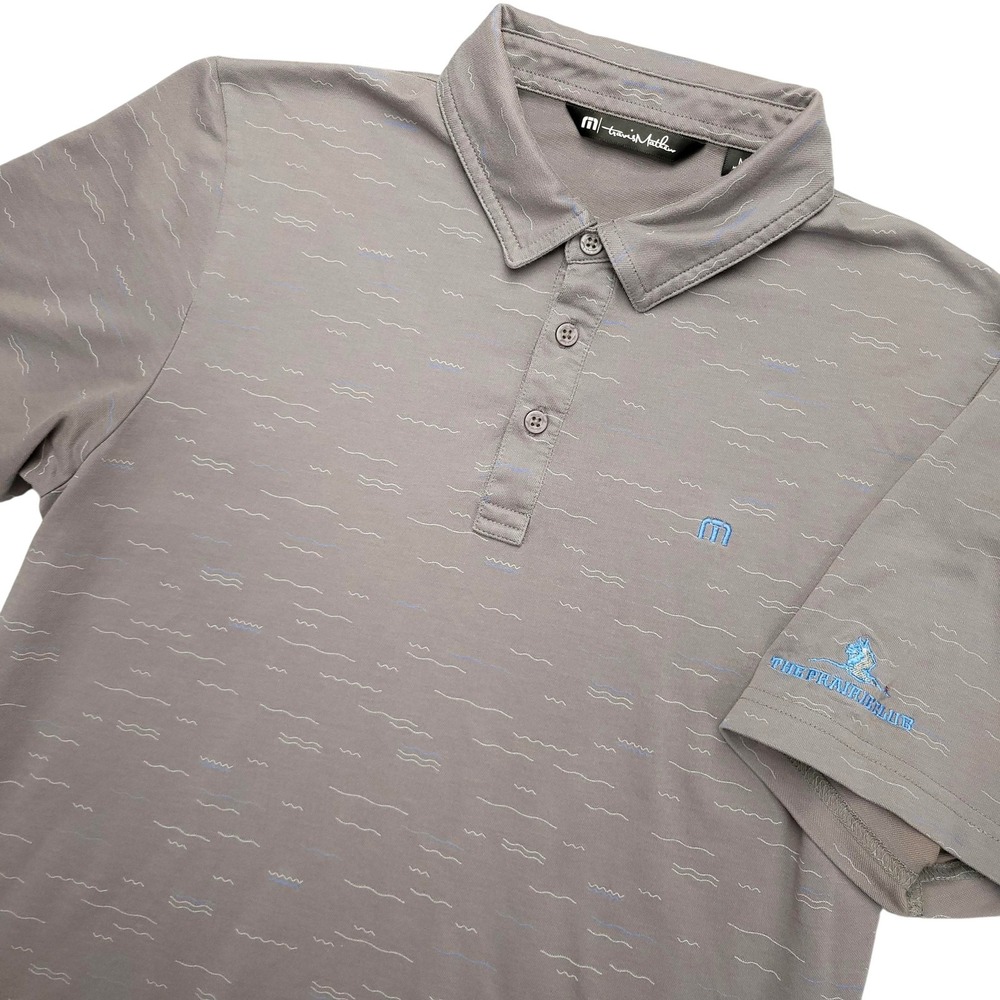 TravisMathew Polo Shirt Mens M Gray Prairie Club Golf Performance Stretch Top